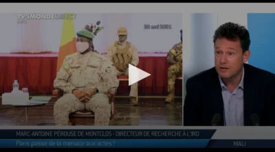 M.-A. Pérouse de Montclos, TV5 Monde : «<small class="fine d-inline"> </small>Mali : la présence militaire française est-elle à un tournant<small class="fine d-inline"> </small>?<small class="fine d-inline"> </small>»