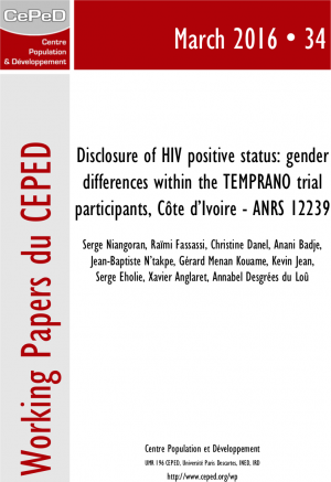 Disclosure of HIV positive status : gender differences within the TEMPRANO trial participants, Côte d'Ivoire - ANRS 12239