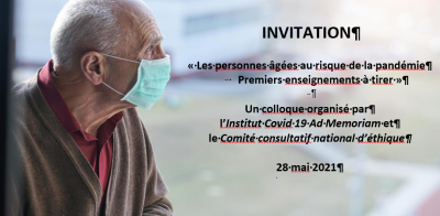 Colloque Ad Memoriam et CCNE : «<small class="fine d-inline"> </small>Les personnes âgées au risque de la pandémie - Premiers enseignements à tirer<small class="fine d-inline"> </small>»