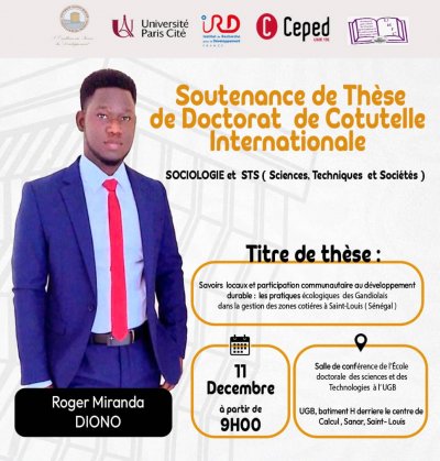 Roger Miranda DIONO soutient sa thèse (heure de St Louis, Sénégal)