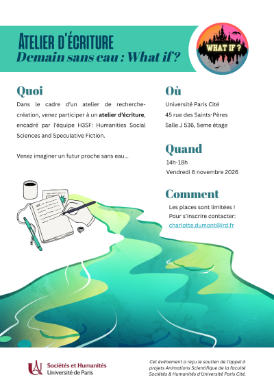  Atelier d'écriture «<small class="fine d-inline"> </small>Demain sans eau : What if<small class="fine d-inline"> </small>?<small class="fine d-inline"> </small>»